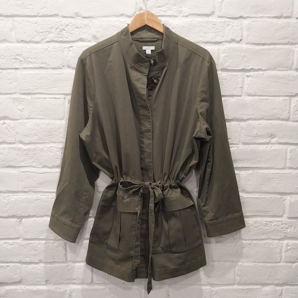 J Jill Utility Safari Jacket Womens 2X Olive Green Anorak Tie Waist Lightweight.